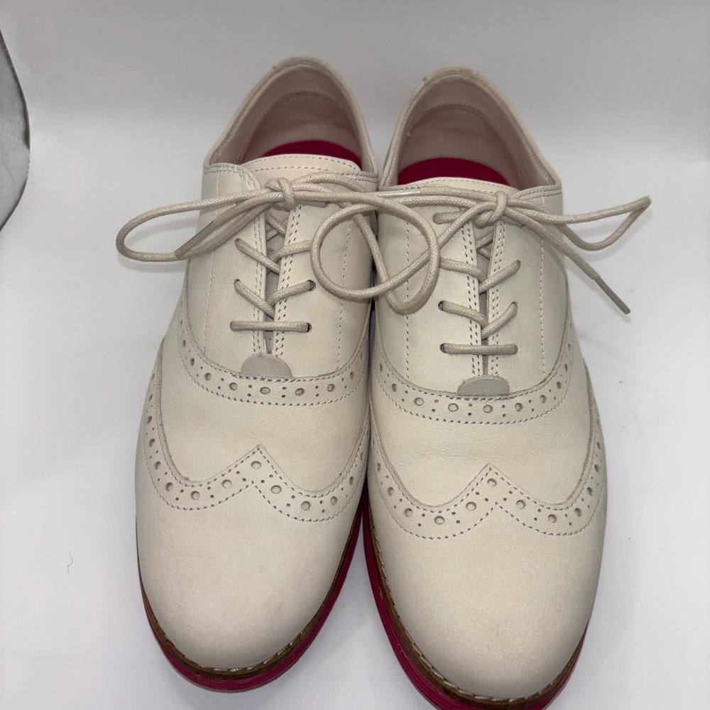 Cole Haan OriginalGrand Wingtip Oxford Shoes Off White Pink W24361 Womens 9.5 B